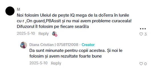 Recenzie clientă despre uleiurile IQ Mega, OnGuard și PB Assist